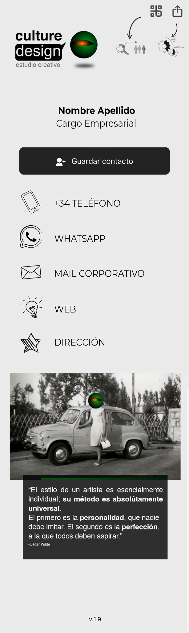 Vista de una tarjeta digital de Culture Design