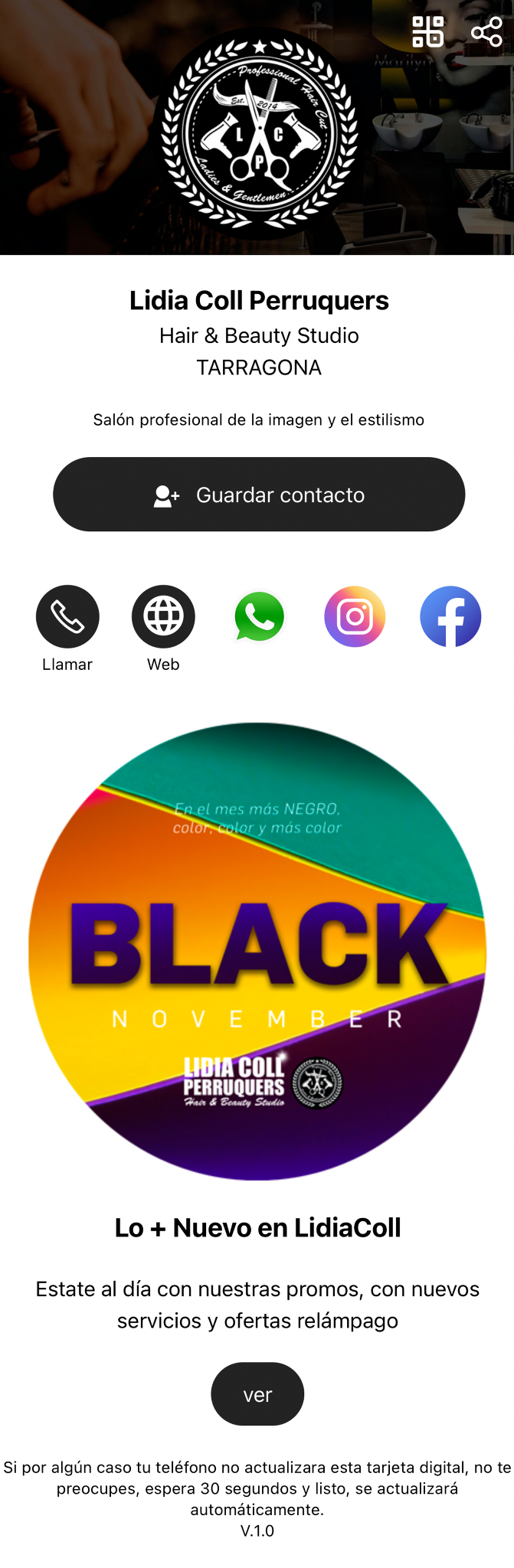 Vista de una tarjeta digital de cliente